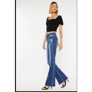 KanCan Dark MORGAN HIGH RISE FLARE JEANS Distressed hem Bell bottoms
